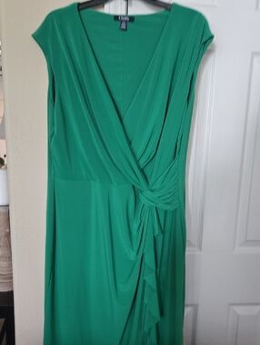 Jones New York Green Faux-Wrap Midi Dress with Side Knot